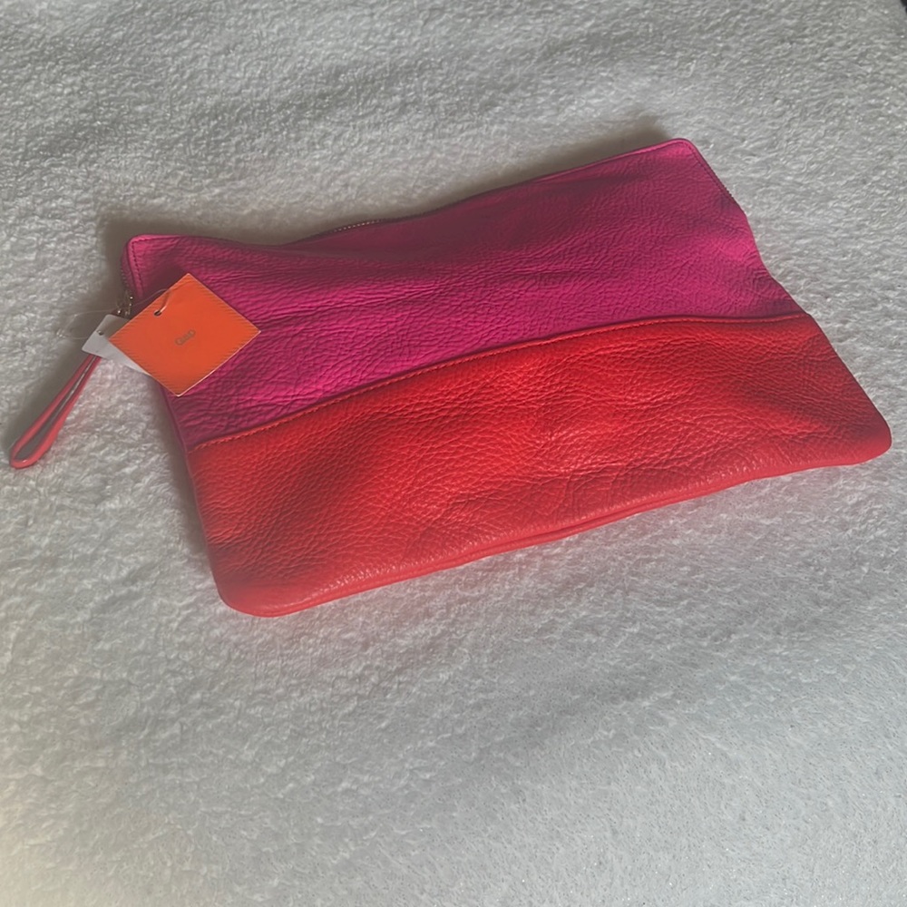 Gap Women’s Red & Fuchsia Leather Clutch Bag w/ Red Handle (NWT)